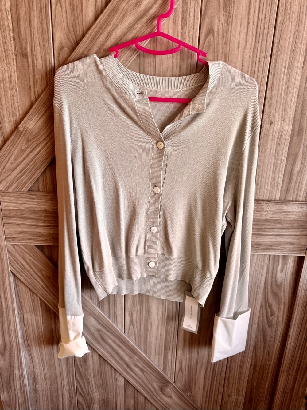 NWT Shein Light Grey Button Front Cardigan with White Cuffs